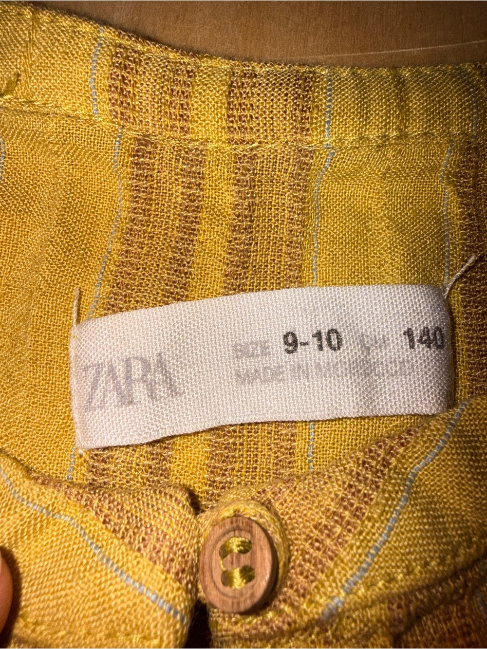 Zara kids Linen Blend Long Sleeve mustard yellow / beige dress 9/10 - Picture 2 of 6